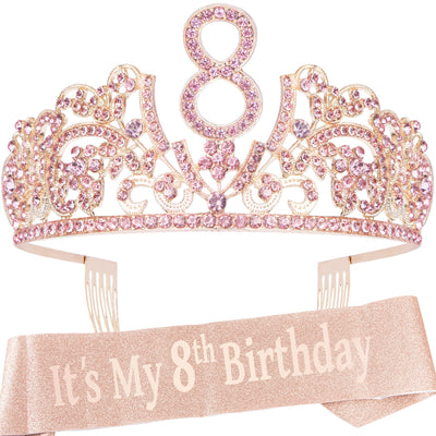 8th Birthday,8th Birthday Decorations for Girls,8 Birthday Crown,8th Birthday Sash,8