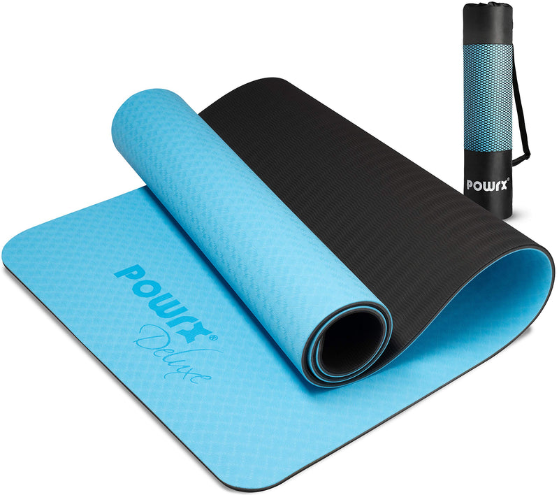 POWRX Yoga Mat 3-layer Technology incl. Carrying Strap + Bag | Excersize mat for workout