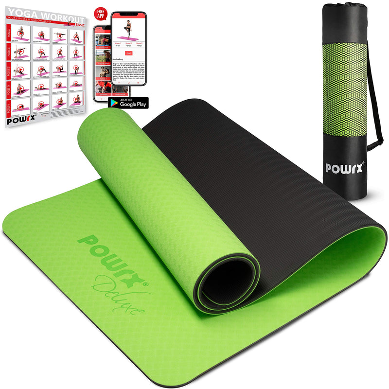 POWRX Yoga Mat 3-layer Technology incl. Carrying Strap + Bag | Excersize mat for workout