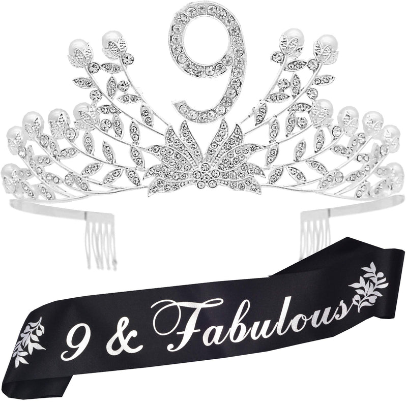 9th Birthday Gifts for Girls, 9th Birthday Tiara and Sash, 9 Fabulous Sash and Crystal