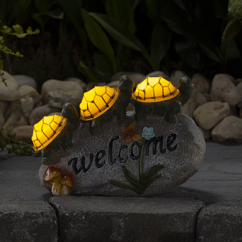 Welcome Turtles On A Rock Solar Powered Led Outdoor Decor Garden Light