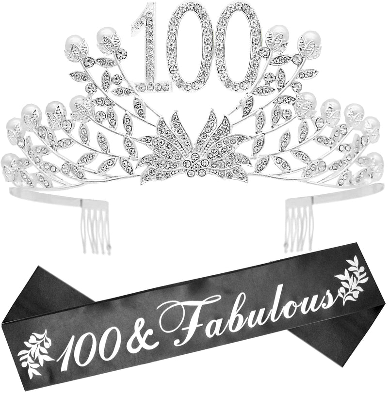 100th Birthday Gifts for Women, 100th Birthday Tiara and Sash, 100 Fabulous Sash