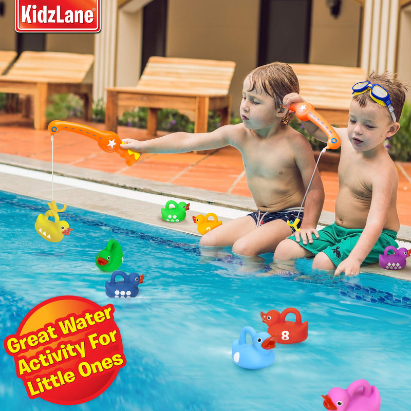 Kidzlane Toddler Bath Toys | Water Toy Set of 2 Fishing Poles and 8 Rubber Ducks | Toddler