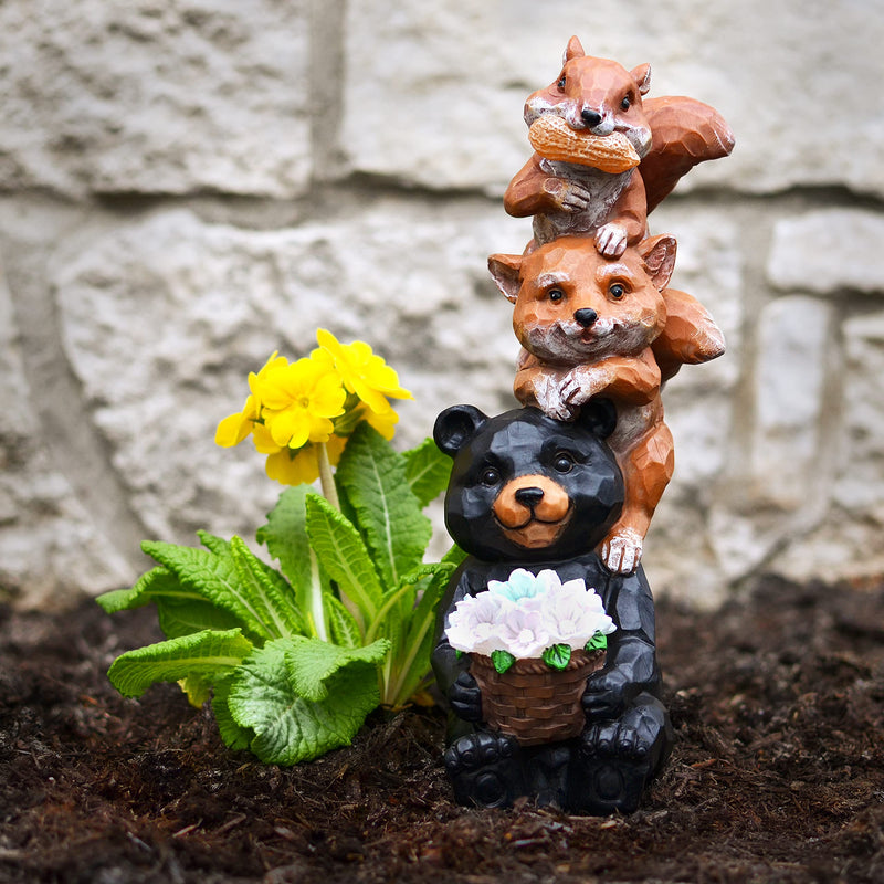 VP Home Woodland Friends Bear Fox Squirrel Solar Powered LED Outdoor Decor Garden