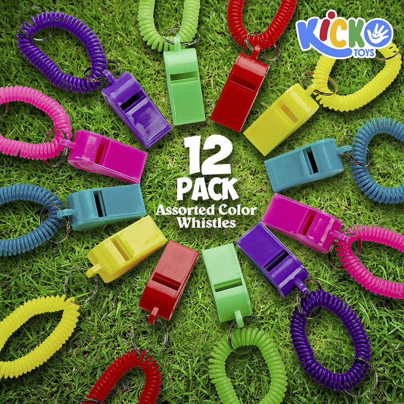 Kicko Plastic Spiral Whistles - 12 Pack Assorted Colors Fun Noise Making Whistles - Party