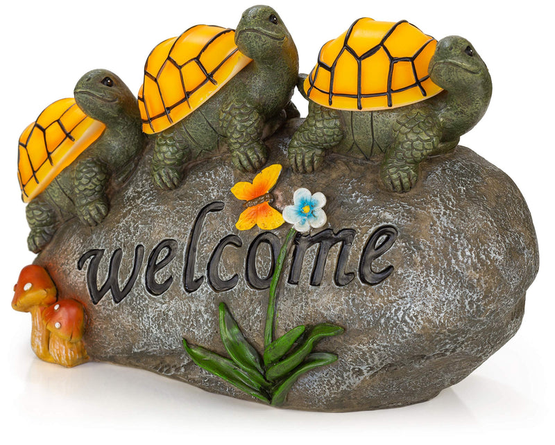 Welcome Turtles On A Rock Solar Powered Led Outdoor Decor Garden Light