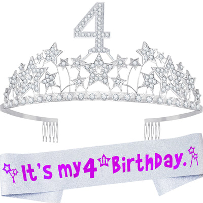 4th Birthday Gifts for Girls, 4th Birthday Tiara and Sash, 4th Birthday Decorations