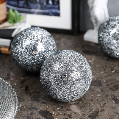 Decorative Balls Set of 3 Glass Mosaic Sphere Dia 5" (White