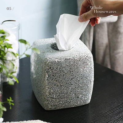 Mosaic Glass Tissue Holder Decorative Tissue Cover Square Box (Silver