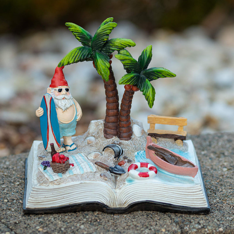 VP Home Surfing Beach Gnome Story Book Solar Powered LED Outdoor Decor Garden