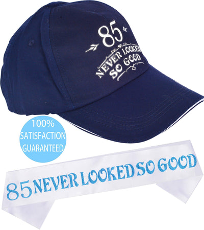 85Th Birthday Gifts For Men, 85Th Birthday Hat And Sash Men, 85 Never Looked So Good