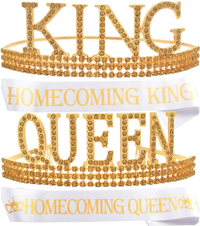 King's and Queen's Royal Crowns Gold, "Homecoming King" and"Homecoming Queen" Satin Sash