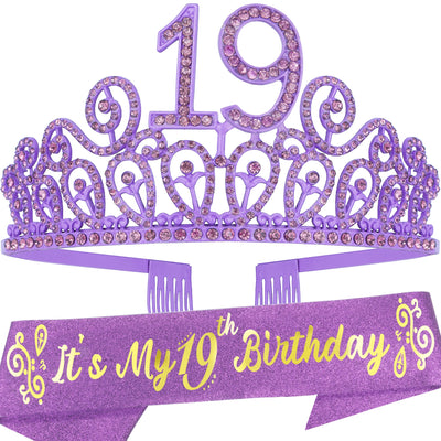 19th Birthday, 19th Birthday Gifts, 19th Birthday Crown, 19th Birthday Sash and Crown