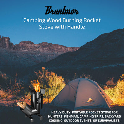 Bruntmor Camping Rocket Stove with Handle, Camping Survival Gear Self Feeding Wood Burning