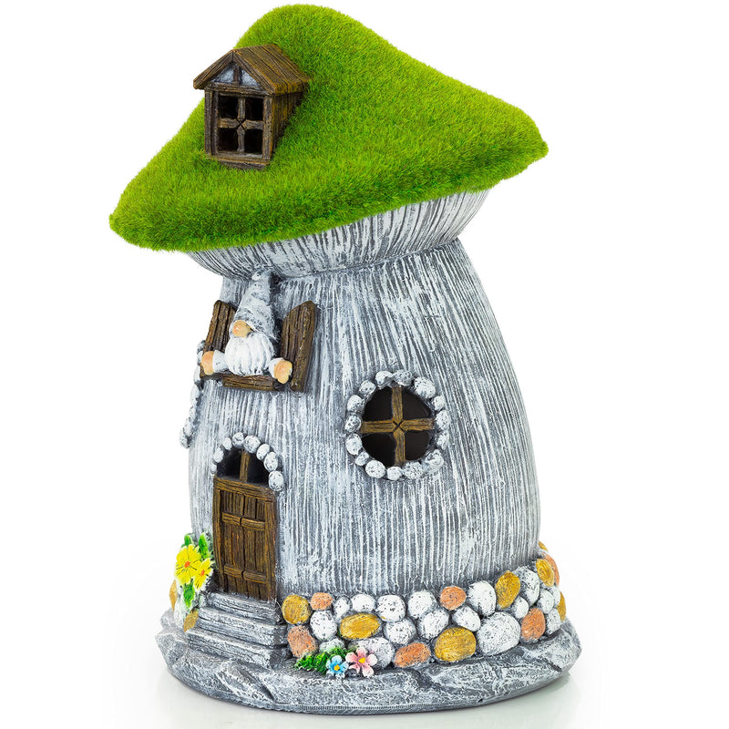 VP Home Flocked Gnome Mushroom House Solar Powered LED Outdoor Decor Garden