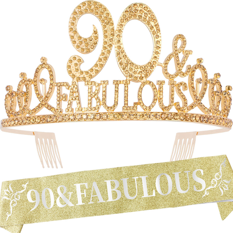 90th Birthday Gifts for Women, 90th Birthday Crown and Sash for Women, 90th Birthday