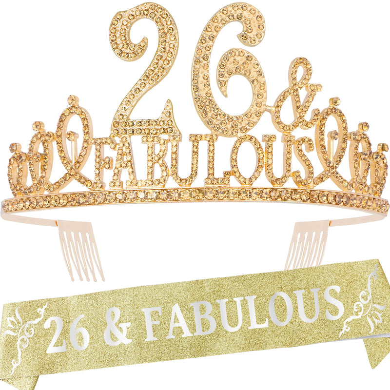 26th Birthday Gifts for Women, 26th Birthday Crown and Sash for Women, 26th Birthday