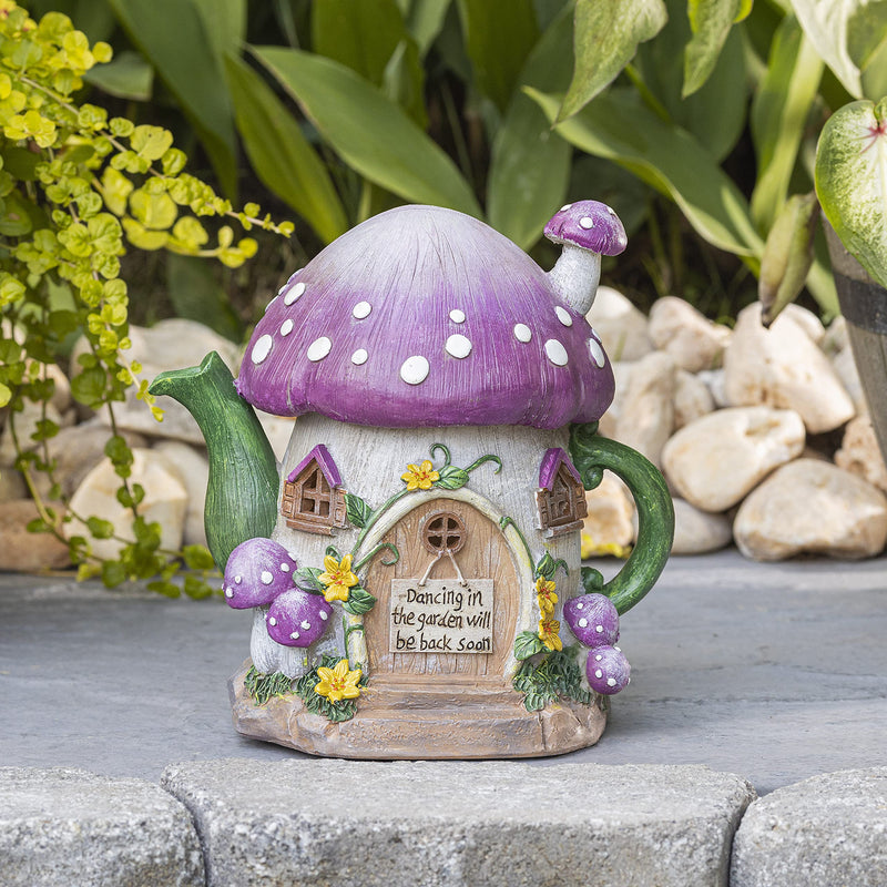 Mushroom Teapot Gnome Fairy House Solar Powered Led Outdoor Decor Garden Light