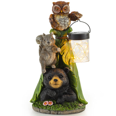 VP Home Woodland Friends Owl Bear Squirrel Leaf Teepee with Lantern Solar Powered LED