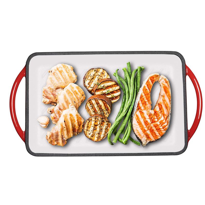 Cast-Iron Rectangular Grill Pan With Dual Handles, Non-Stick Surface, Perfect for Steaks