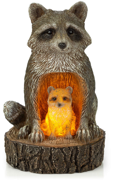 VP Home Mom and Baby Rustic Raccoons Solar Powered LED Outdoor Decor Garden