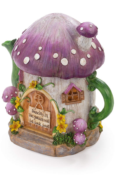 Mushroom Teapot Gnome Fairy House Solar Powered Led Outdoor Decor Garden Light