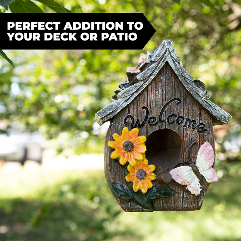 Butterfly And Flowers Welcome Decorative Hand-Painted Bird House