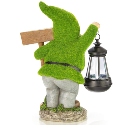 VP Home Welcome Flocked Gnome with Lantern Solar Powered LED Outdoor Decor Garden