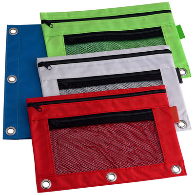 Kicko Pencil Case  3 Ring Pouch with Mesh Window- Assorted Basic Colors Binder Pouch