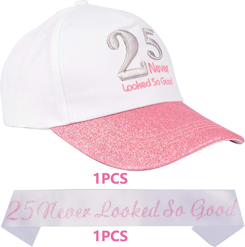 25th Birthday Gifts for Women, 25 Birthday Hat Pink, 25 Birthday Sash, 25th Birthday