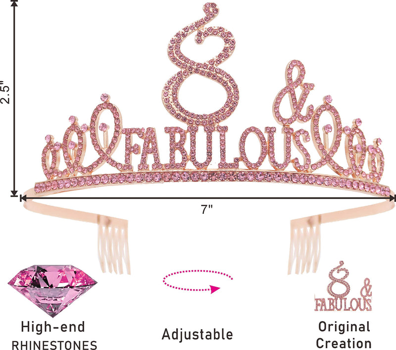 8th Birthday Gifts for Girl,8th Birthday Tiara and Sash Pink,8th Birthday Decorations