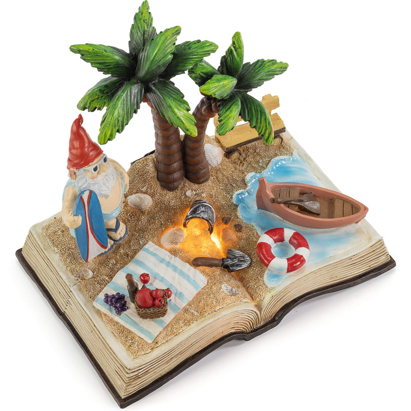 VP Home Surfing Beach Gnome Story Book Solar Powered LED Outdoor Decor Garden