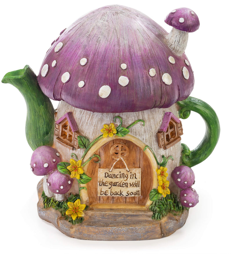 Mushroom Teapot Gnome Fairy House Solar Powered Led Outdoor Decor Garden Light