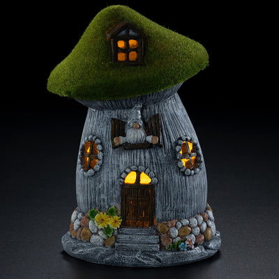 VP Home Flocked Gnome Mushroom House Solar Powered LED Outdoor Decor Garden