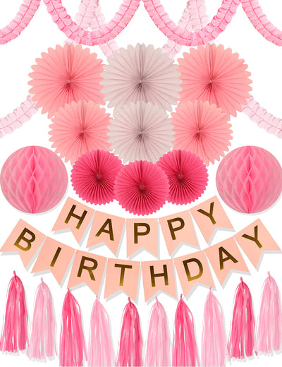 Pink Birthday Party Decoration, Pink Birthday Decoration, Pink Happy Birthday Banner