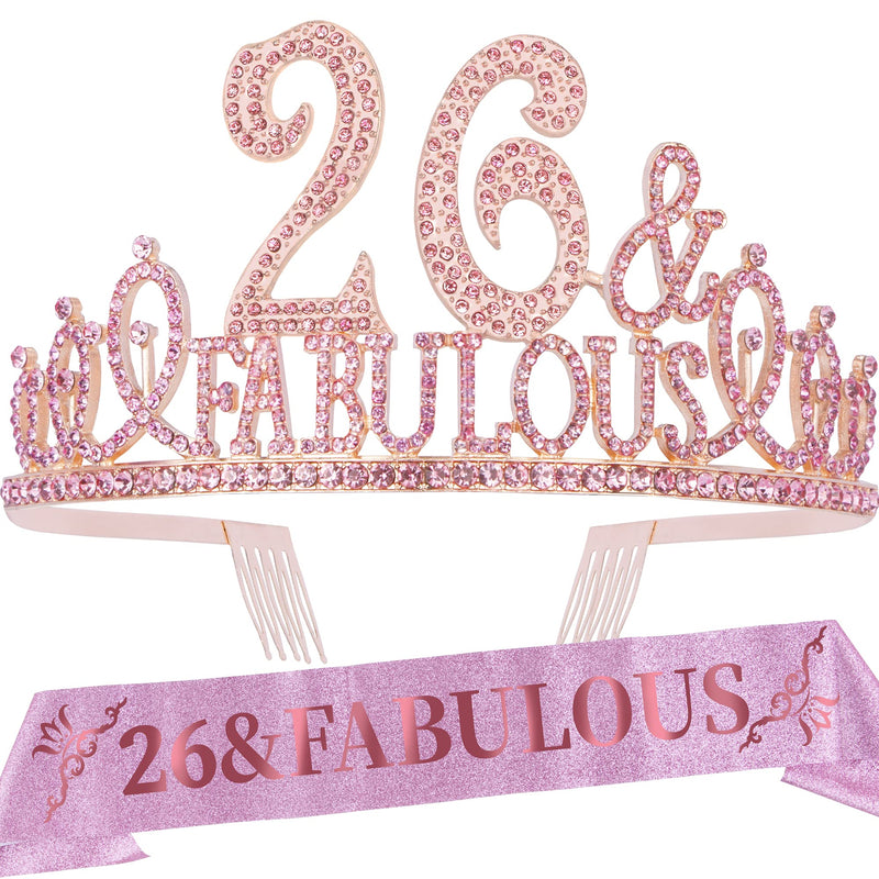 26th Birthday Gifts for Women, 26th Birthday Crown and Sash for Women, 26th Birthday