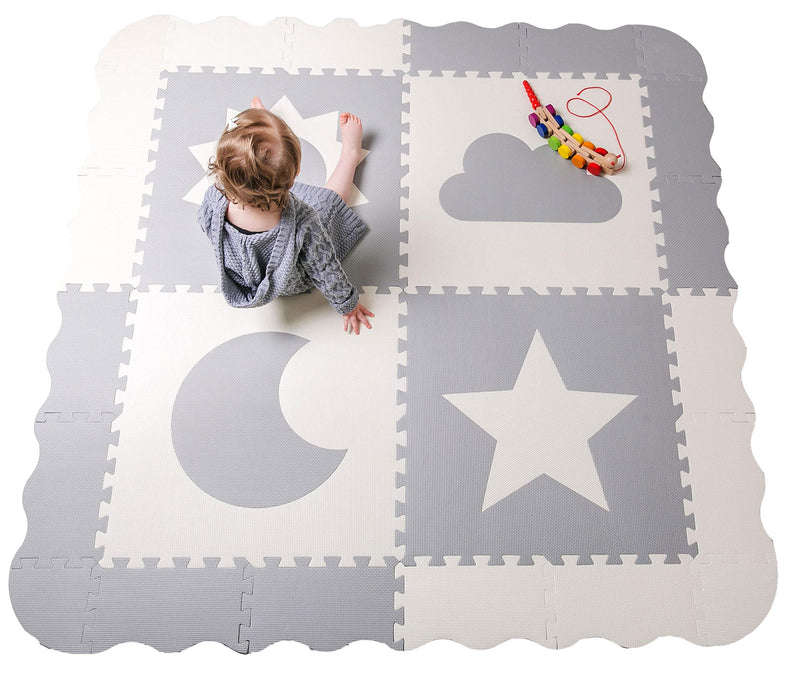 Baby Play Mat Tiles - 61" X 61" Extra Large, Non Toxic Foam Baby Floor Mat - Grey & White