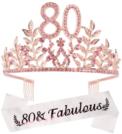 80th Birthday Gifts for Women, 80th Birthday Tiara and Sash, 80 Fabulous Sash and Crystal