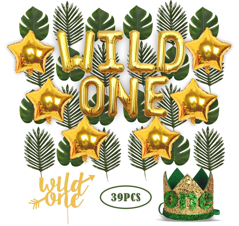 Wild One Birthday Decorations | 1st Baby Girl/Boy Birthday Party Hat Green Crown