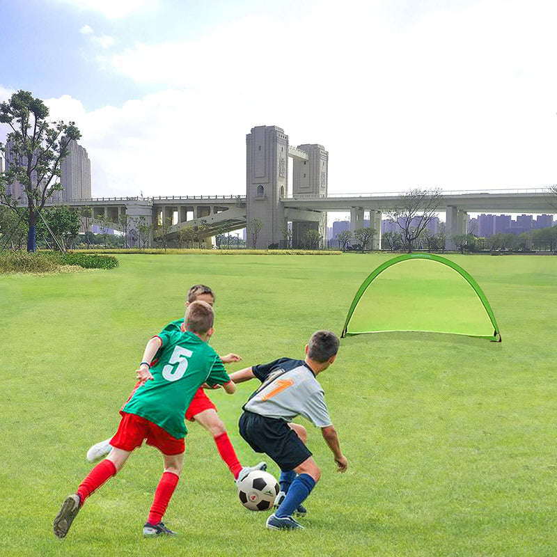 SteadyDoggie Soccer Goal Bundle 3pc (6 Foot) - Pop Up Football Nets Qty 2 - Nylon Wound