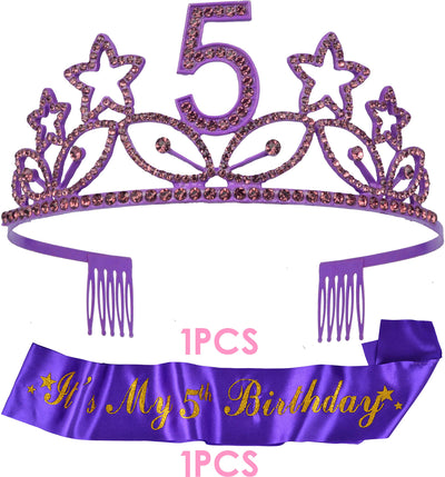 5th Birthday Gifts for Girl, 5th Birthday Tiara and Sash Purple, HAPPY 5th Birthday Party