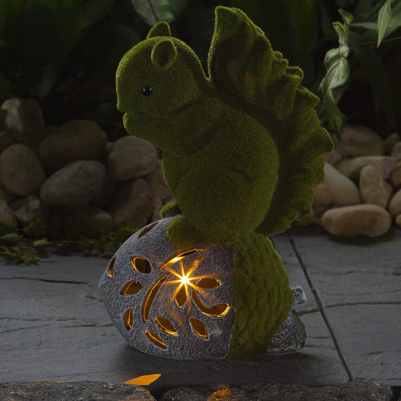 VP Home Flocked Squirrel with Glowing Acorn Solar Powered LED Outdoor Decor Garden