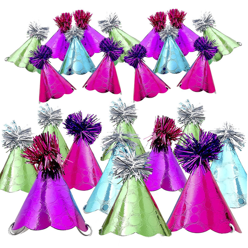 Kicko Mini Shine Party Hats - 24 Pack - 4 Colors - for Kids, Party Favors, Stocking