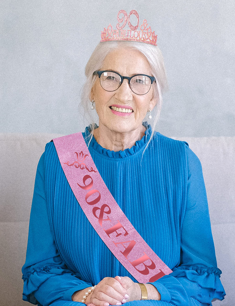 90th Birthday Gifts for Women, 90th Birthday Crown and Sash for Women, 90th Birthday