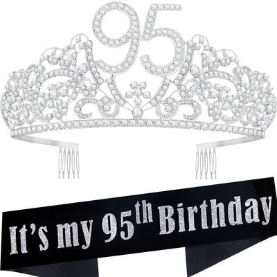 95th Birthday Gifts for Women, 95th Birthday Crown and Sash for Women, 95th Birthday