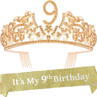 9th Birthday, 9th Birthday Gifts for Girls, 9th Birthday Tiara and Sash, 9th Birthday