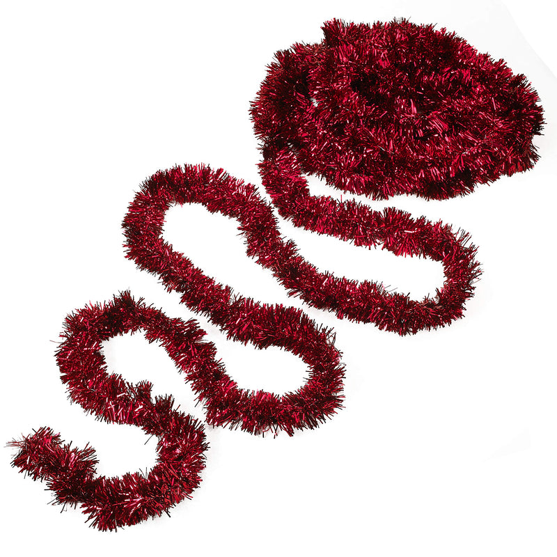 Kicko Tinsel Garland - 2.4 inches x 30 Foot Long Glittery Wreath in Metallic Red Color