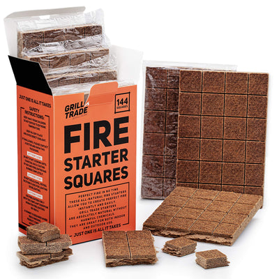 Fire Starter Squares 144, Easy Burn Your Bbq Grill, Camping Fire, Wood Stove, Smoker