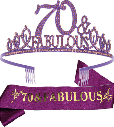 70th Birthday Gifts for Women,70th Birthday Tiara and Sash Purple,70th Birthday