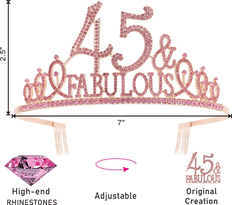 45th Birthday Gifts for Women,45th Birthday Tiara and Sash Pink,45th Birthday Decorations